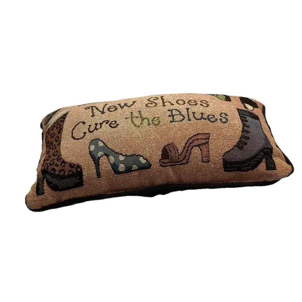 Vintage Tapestry Throw Pillow “Shoes Cure The Blues” 12’ X 8’ Fast Ship 3469-21